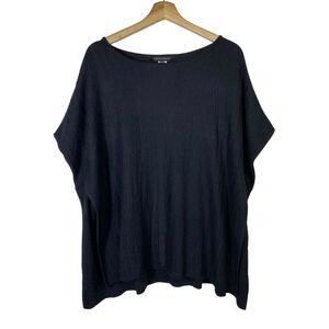 Ming Wang Women Size S/M Poncho Tunic‎ Top Split Hem Black Sweater Boxy